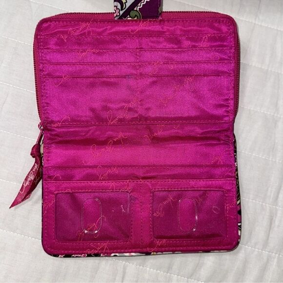 Vera Bradley RFID Very Berry Fuchsia Pink Brown Zip Turn-lock Large Wallet - Picture 9 of 10
